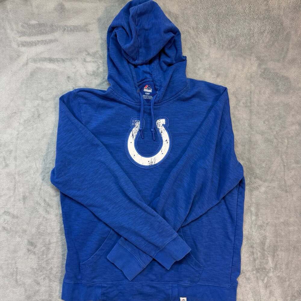 Majestic Indianapolis Colts Hoodie Size L Blue NFL Pullover Sweatshirt